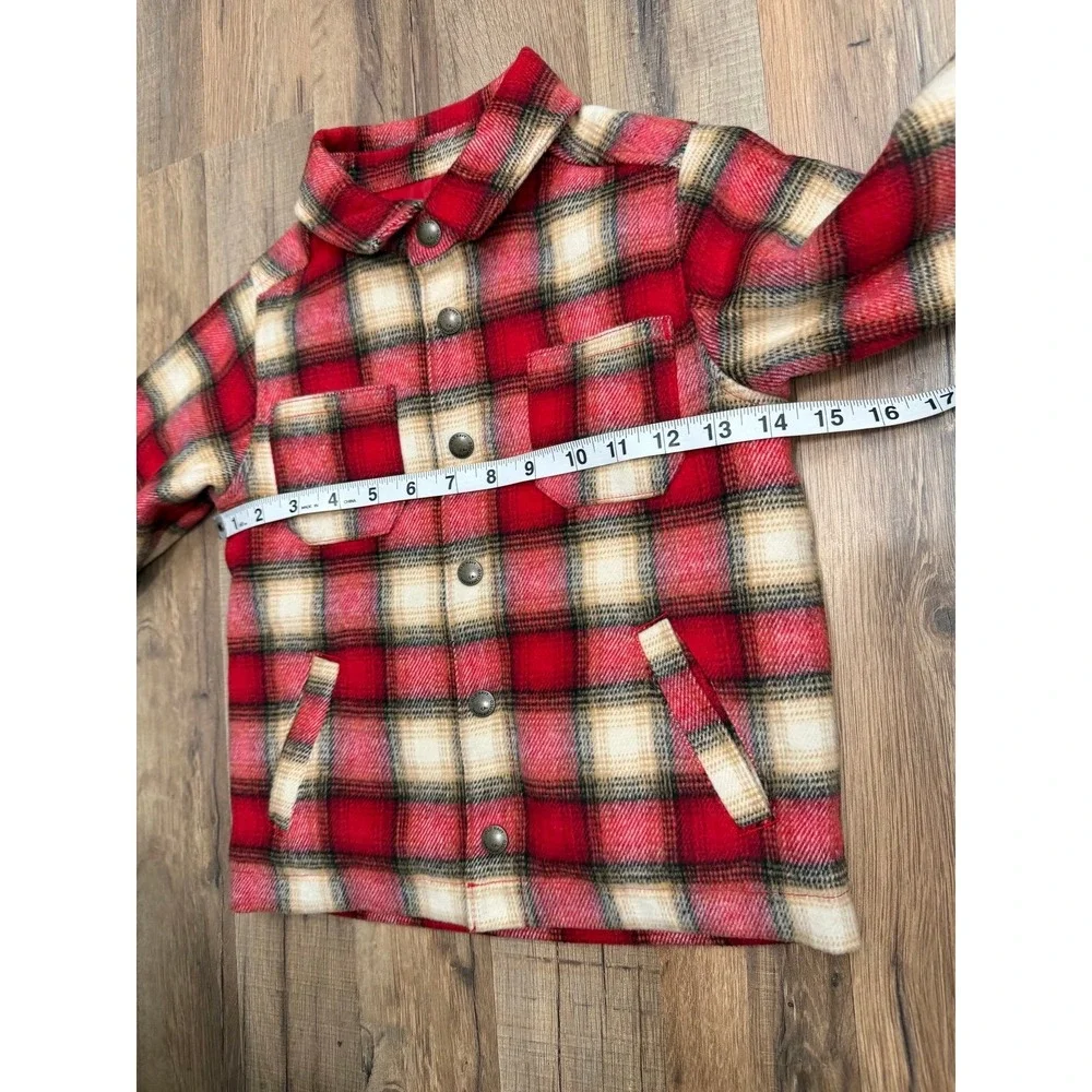 Old Navy Boys 4T Plaid Flannel Jacket Red Cream Quilted Lined Snap Front